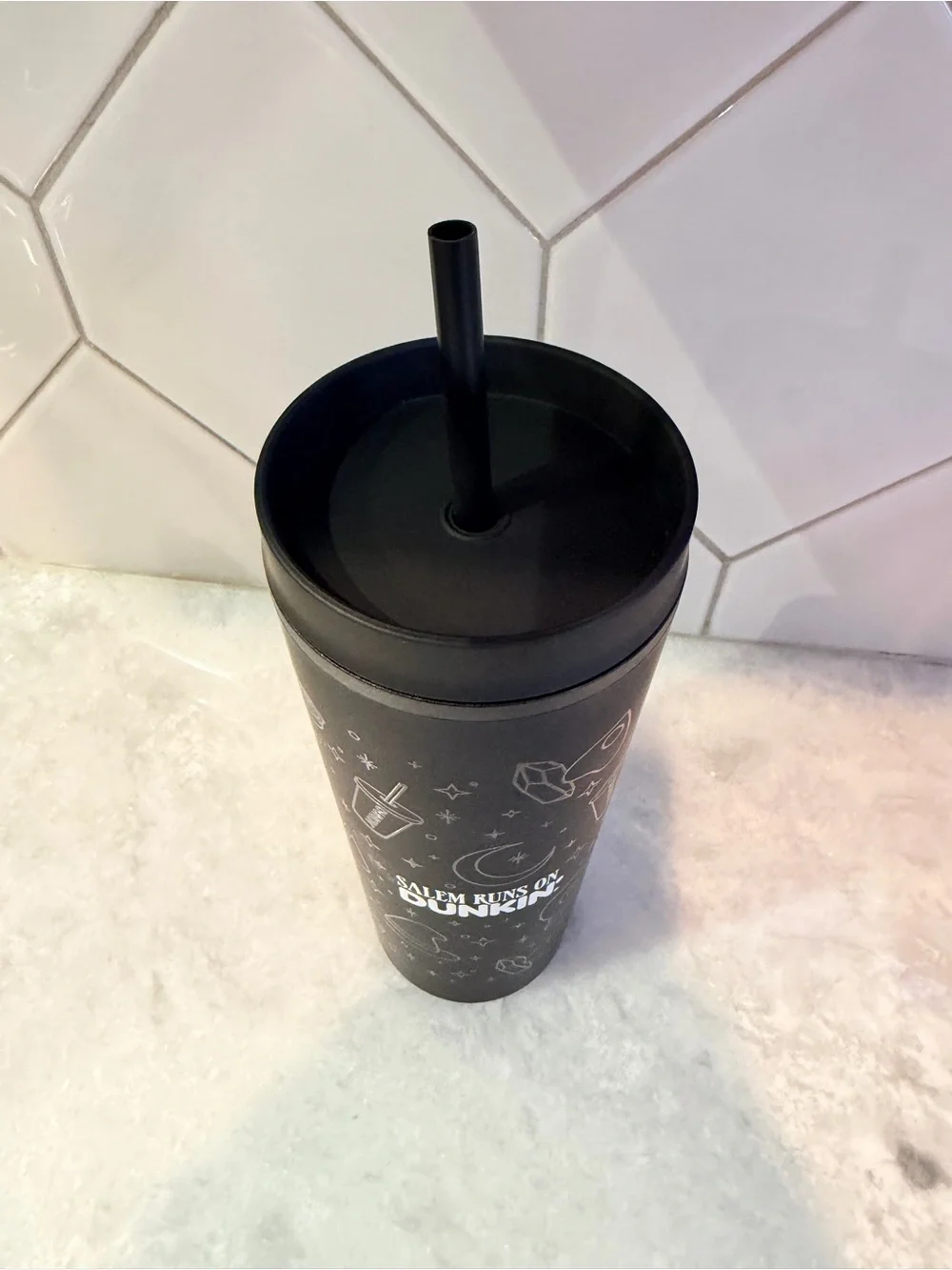 Salem Runs On Dunkin' Black Travel Tumbler
